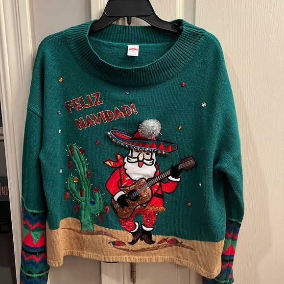 Holiday time, ugly Christmas sweater, Feliz Navidad size large - Picture 1 of 7